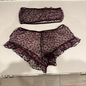 SHEIN Black and Red Heart Bandeau Set